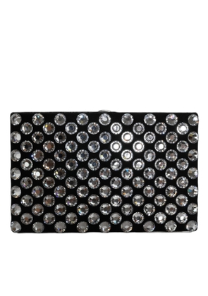 Black Velvet Crystal Clutch Evening Party Purse Bag