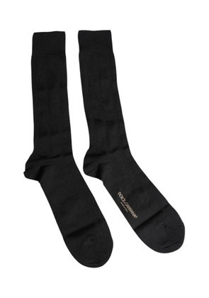 Black Stretch Logo Mid Calf Men Socks - L