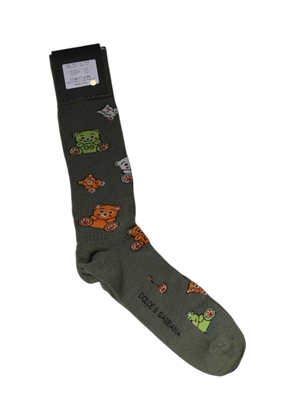Green Nylon DG Bear Printed Mid Calf Socks - XL