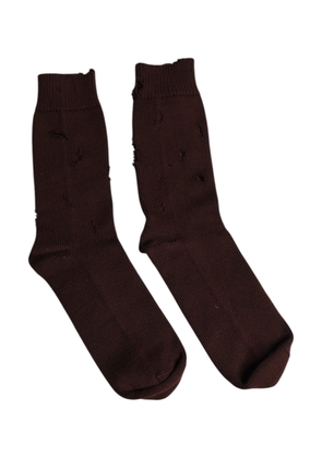 Brown Solid Cotton Stretch Mid Calf Socks - L