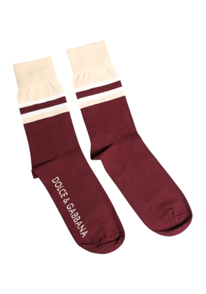 Burgundy Stretch Logo Print Mid Calf Socks - L