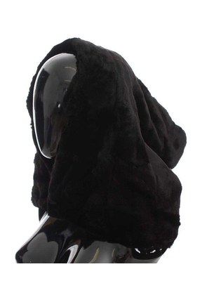 Dolce & Gabbana  Black Weasel Fur Crochet Hood Scarf Hat