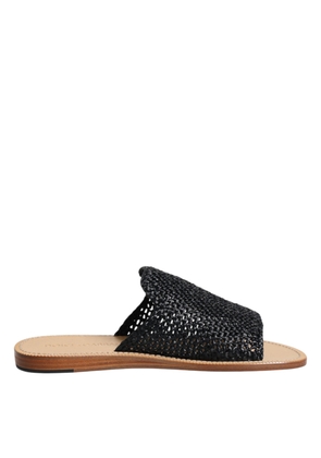 Black Monochrome Braided Raffia Slides Shoes - EU40/US7