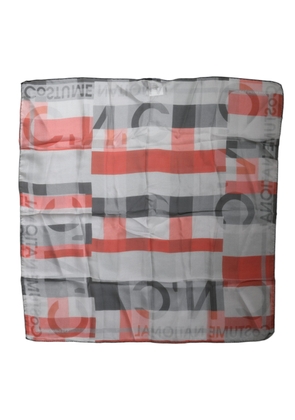 Gray Red Silk Square Neck Wrap Scarf