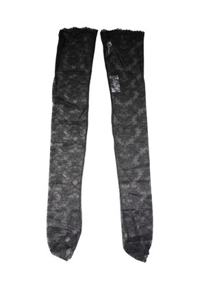 Black Floral Lace Cotton Stretch Stockings Socks - M