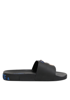Black Leather Slides Flats Beachwear Shoes - EU40/US7