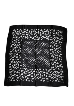 Black Floral Silk Square Wrap Shawl Scarf