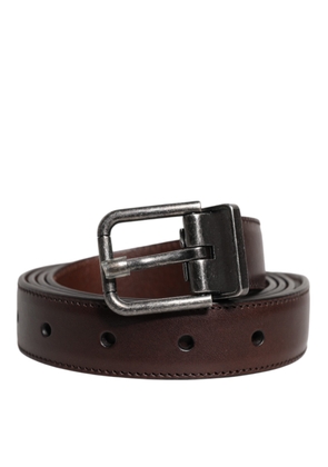 Brown Leather Silver Metal Buckle Belt - 110 cm / 44 Inches