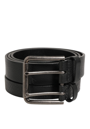 Dolce & Gabbana Black Double Strap Leather Silver Buckle Belt - 90 cm / 36 Inches