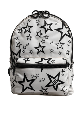 White DG Stars Print Nylon Travel Backpack Bag