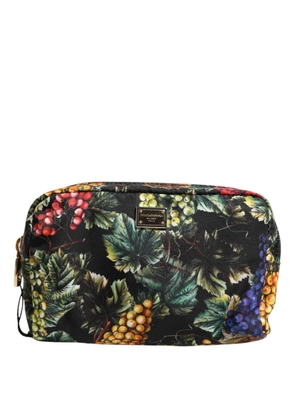 Multicolor Grape Print Clutch Logo Plaque Pouch Bag