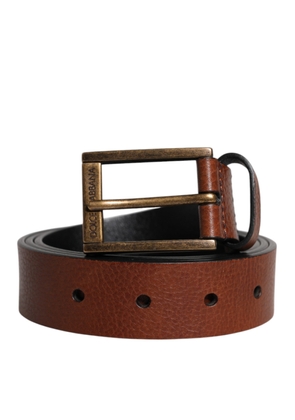 Brown Calf Leather Classic Metal Buckle Belt - 105 cm / 42 Inches