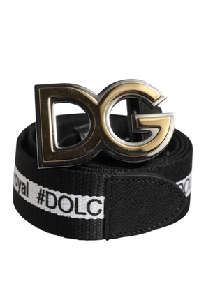 Black Cotton Metal DG Logo Gold Buckle Belt - 100 cm / 40 Inches