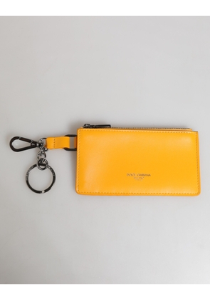 Yellow Orange Leather Credit Card Key Holder Clip On Wallet