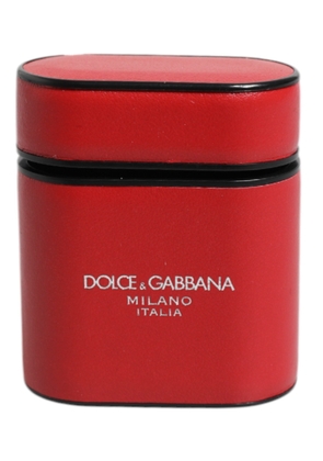 Red Calfskin Leather Logo Print Flip Holder Airpods Case