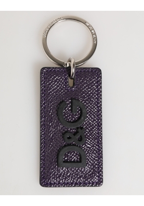 Dolce & Gabbana Violet Leather Logo Metal Ring Men Keychain Keyring