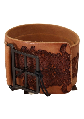 Scervino Street Brown Genuine Leather Black Logo Buckle Belt - 75 cm / 29,5 Inches