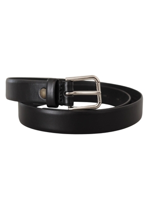 Dolce & Gabbana Black Calf Leather Silver Tone Logo Buckle Belt - 80 cm / 32 Inches
