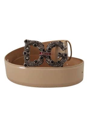 Dolce & Gabbana Beige Leather Silver Logo Buckle Amore Belt - 75 cm / 29,5 Inches