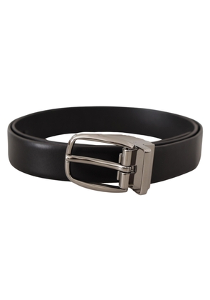 Dolce & Gabbana Black Leather Silver Metal Chrome Logo Buckle  Belt - 80 cm / 32 Inches