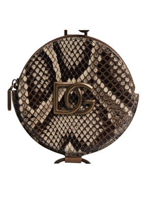 Brown Round Leather DG Logo Coin Purse Lanyard Wallet