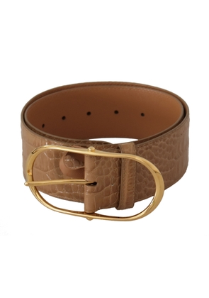 Dolce & Gabbana Brown Beige Leather Gold Metal Oval Buckle Belt - 75 cm / 29,5 Inches