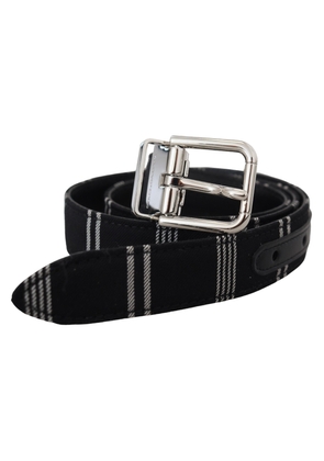 Black White Cotton Metal Silver Buckle Belt - 75 cm / 29,5 Inches