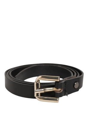 GF Ferre Black Leather Slim Gold Tone Buckle Waist Men Belt - 85 cm / 34 Inches