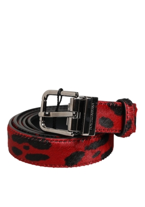 Dolce & Gabbana Red Black Pony Leather Metal Buckle Men Belt - 105 cm / 42 Inches