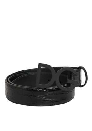 Dolce & Gabbana Black Exotic Leather Metal Logo Buckle Belt - 85 cm / 34 Inches