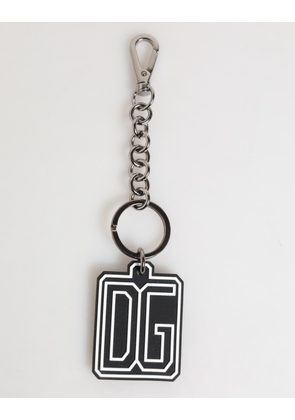 Black White DG Rubber Logo Silver Men Keychain Keyring