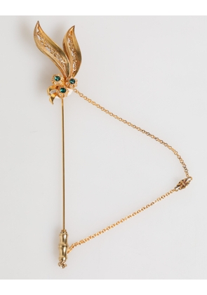 Gold Tone 925 Sterling Silver Crystal Chain Pin Brooch