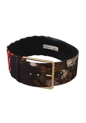 Dolce & Gabbana Multicolor Wide Leather Floral Gold Metal Buckle Belt - 75 cm / 29,5 Inches