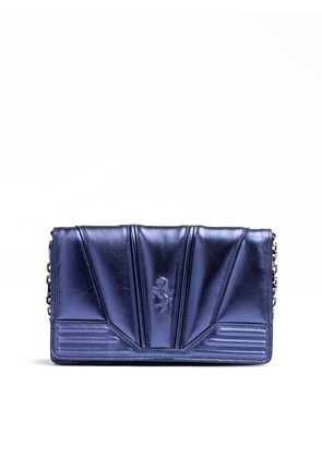 Metal blue GT patent leather bag with chain