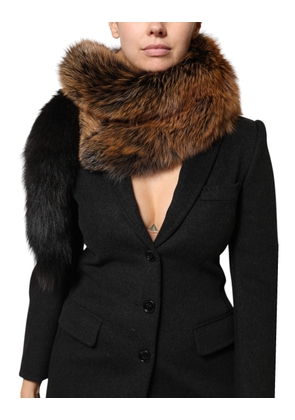 Dolce & Gabbana Brown Red Fox Fur Neck Cashmere Warmer Scarf