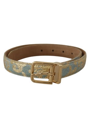 Dolce & Gabbana Blue Leather Jacquard Embossed Gold Metal Buckle Belt - 65 cm / 26 Inches