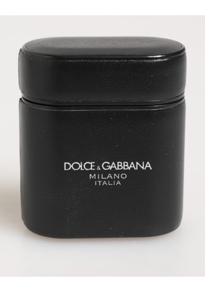 Black Calfskin Leather Logo Print Flip Holder Airpods Case