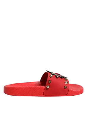 Dolce & Gabbana Red Sacred Heart Stud Slides Beachwear Shoes - EU35/US4.5