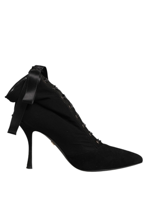 Dolce & Gabbana Black Stiletto Heels Lace Up Boots Shoes - EU37/US6.5