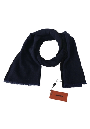 M Missoni Dark Blue Wool Unisex Neck Wrap Fringes Logo Scarf