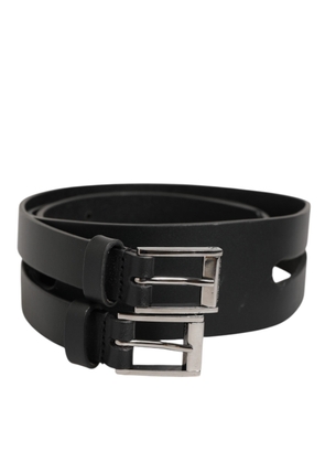 Dolce & Gabbana Black Double Strap Leather Silver Buckle Belt - 90 cm / 36 Inches