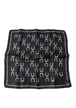 Black Horseshoe Silk Square Handkerchief Scarf