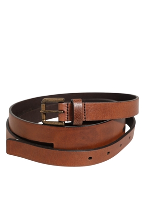 Dolce & Gabbana Brown Double Strap Leather Gold Buckle Belt - 90 cm / 36 Inches