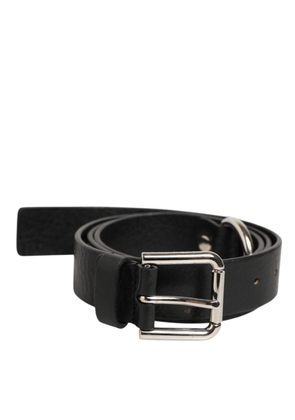 Dolce & Gabbana Black Leather Classic Metal Logo Buckle Belt - 90 cm / 36 Inches