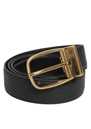 Dolce & Gabbana Black Leather Classic Metal Logo Buckle Belt - 90 cm / 36 Inches