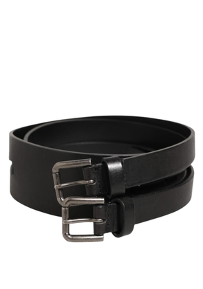 Dolce & Gabbana Black Double Strap Leather Silver Buckle Belt - 90 cm / 36 Inches