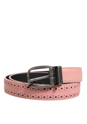 Dolce & Gabbana Pink Leather Perforated Detailing Buckle Belt - 95 cm / 38 Inches