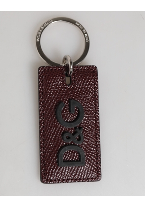 Dark Brown Leather Logo Metal Ring Men Keychain Keyring