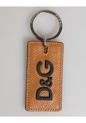 Brown Leather Logo Metal Ring Keychain Holder Men Keyring
