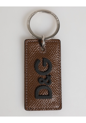 Dark Brown Leather Logo Metal Ring Keychain Holder Keyring